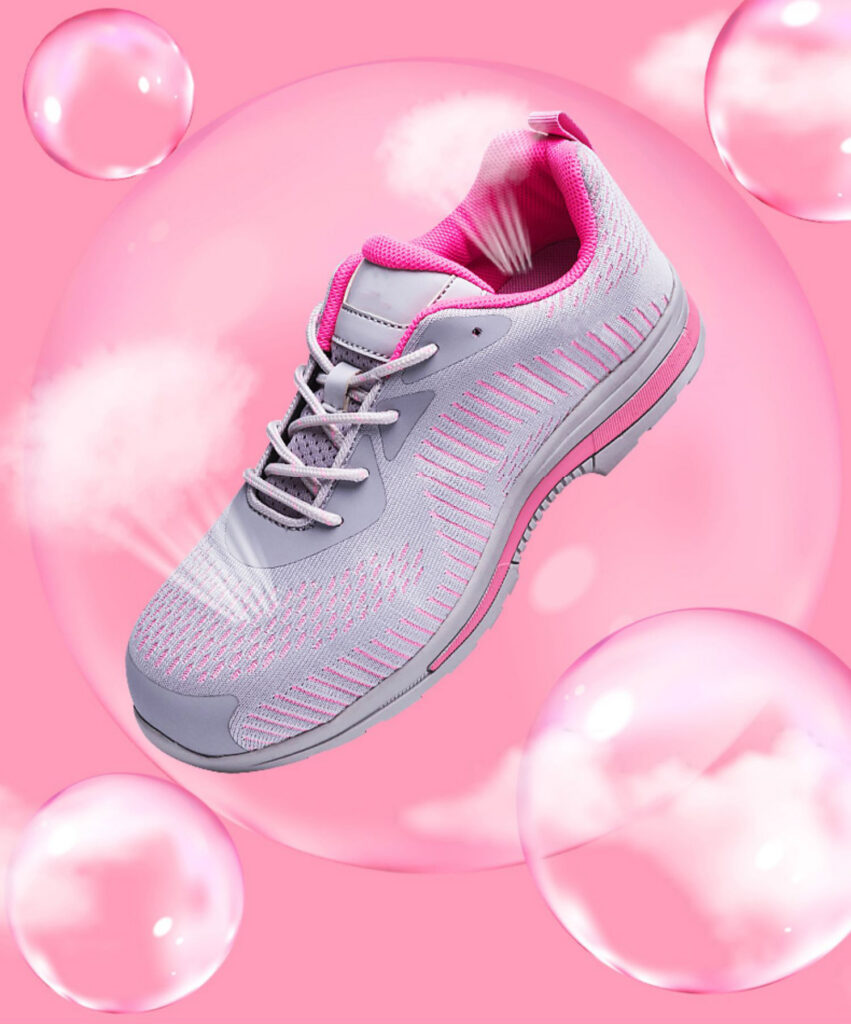 MKsafety® - MK1044- Pink good looking anti slip ladies steel toe cap trainers-details