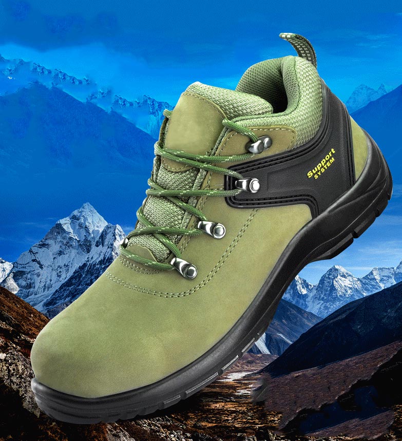 MKsafety® - MK0437 - Green wear-resistant rubber sole men's steel toe hiking boots-details