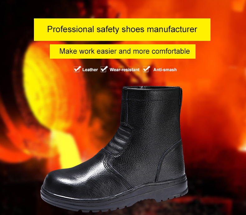 MKsafety® - MK0372 - Black grain leather best steel toe boots for oil field-details