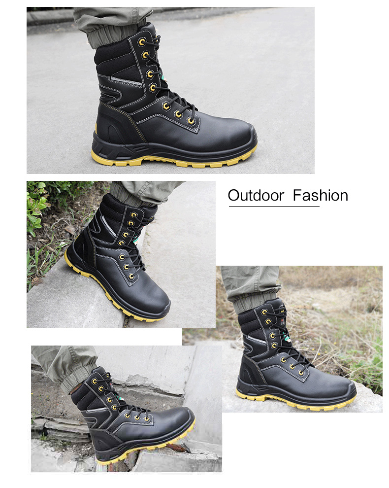 MKsafety® - MK0512 - High top steel toe cap leather black military boots-details