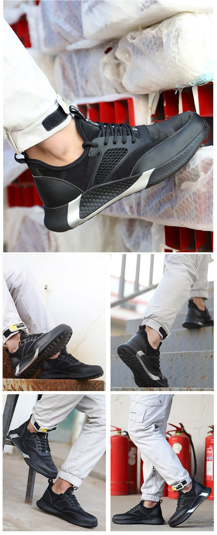 MKsafety® - MK1103 - Black low top light men's steel toe fashion sneakers-details