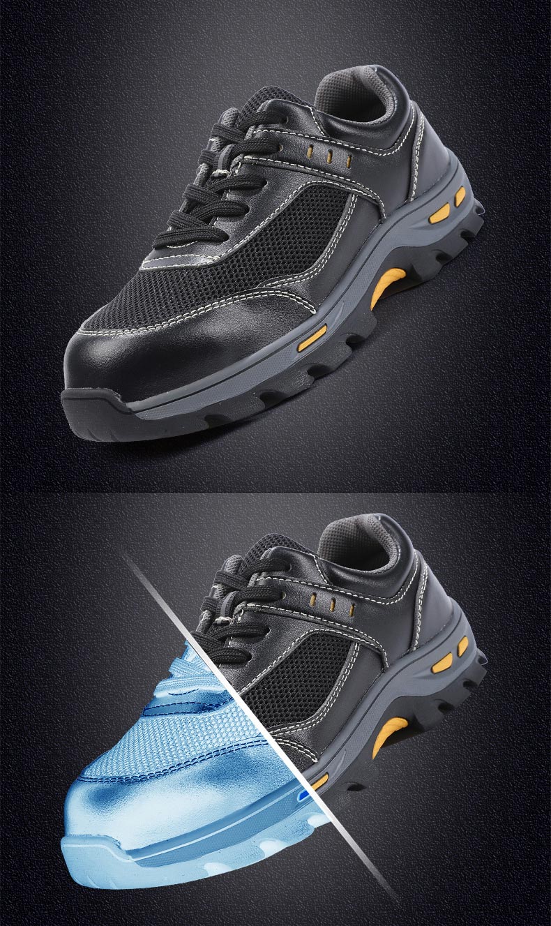 MKsafety® - MK1104 - Black classic leather + mesh composite trainers-details