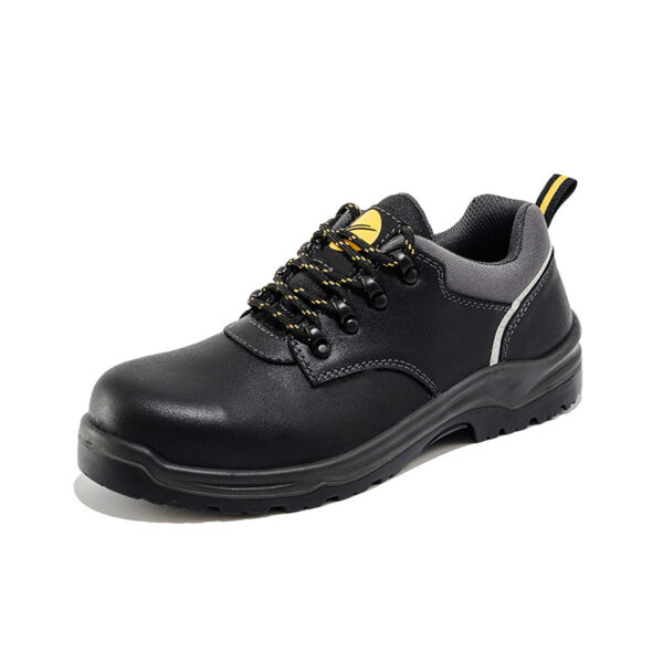 MKsafety® - MK0137 - Leather comfortable lining steel toe all black work shoes