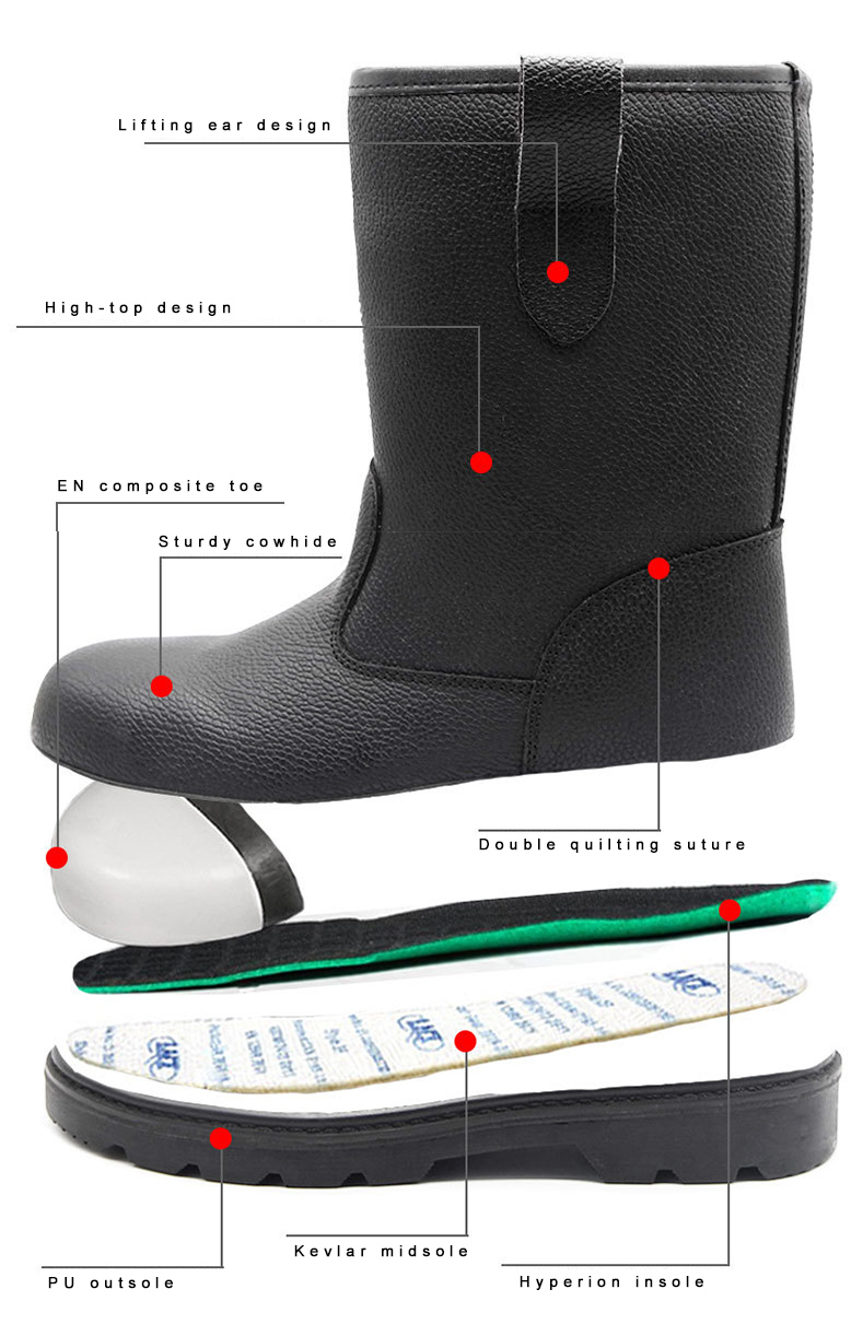 MKsafety® - MK1207 - Pull on black waterproof leather rigger boots for oilfield-details